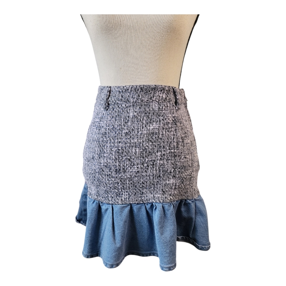 Zara tweed and denim fit and flare skirt‎